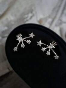 1 Pair Of Exquisite Niche Retro Sparkle Star Stud Earrings Simple Zirconia A Pair Of Two-Wear Design Earrings For Men And Women - Multicolor - View 12
