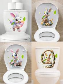 1 件可爱兔子复活节马桶座贴纸、卡通兔子复活节彩蛋和绿叶马桶贴纸、PVC 自粘浴室墙贴、春季蝴蝶墙贴、家居装饰乙烯基贴花、春季蝴蝶元素墙贴装饰品让您的家焕然一新、Rama 装饰贴纸 - 11.81*11.81 英寸 - 彩色 - 查看 1