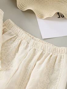 2pcs/Set Girls' Bohemian Style Sleeveless Top + Long Pants, Beige, Spring/Summer - Apricot - View 4