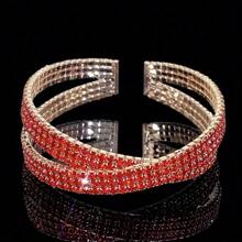 1 pieza Brazalete elegante y lujoso tipo cruzado abierto decorado con piedras de circonita sintética, joyería única de estilo francés para mujer