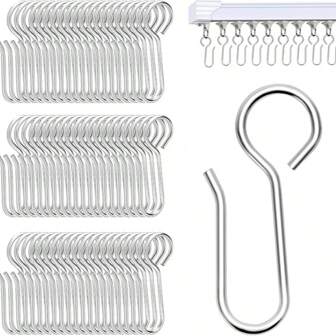 Metal Curtain Track Hooks S Shaped Small Curtain Hooks Drapery Hook Pins Curtain Wire Hooks Curtain Track Rollers For Ceiling Curtain Drape Track Home Bathroom Decor Fall Decor Bathroom Accessories Back To School
