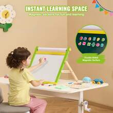 Easel Accessory Set, 32 PCS Kid's Art Easel Painting Kit Including Chalks, Dry-Erase Markers & Paper Rolls Or Magnetic Whiteboard, Chalkboard, Paper Roll, Supplies Set For Standing Or Tabletop Art Easel, Painting Accessories  Or Foldable Portable Drawing Board For Toddlers Boys And Girls - Desktop,3.97 lbs - 查看 4