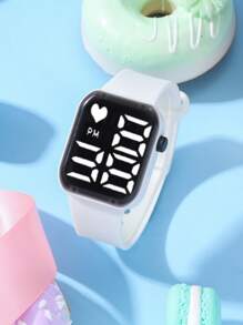 1pc Kids Cute Heart Shaped Electronic Watch With Date And Time Display, Suitable For Everyday Use Or Kids Gift