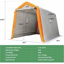 10.5x12x8 FT Heavy Duty Portable Shed Storage Shelter, Outdoor Storage Shed With 4 Waterproof Windows & Roll-Up Zipper Door, Carport For Motorcycle, Bike, Grey - 6x8x6.6 FT - View 7