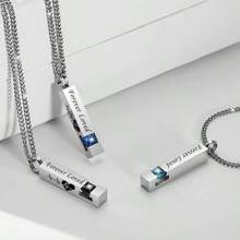 竖条锆石骨灰盒骨灰盒首饰男女士骨灰盒项链不锈钢纪念品防水骨灰纪念吊坠带填充套件 - 方柱 - 查看 6