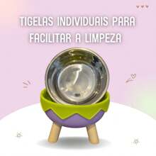 Tigela elevada para animais de estimação, Tigela de água e ração para cães e gatos - Roxo - Visão 2
