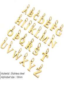 1 时尚简约原创切片不锈钢 A-Z，26 个英文首字母吊坠，两侧抛光不锈钢女士锁骨链项链 - 金黃色 - 查看 7