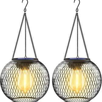 1/2 pezzi Lanterne metalliche eleganti alimentate a energia solare - Luci sospese a LED aggiornate con sfera in vetro strutturato, batteria NiMH da 600mAh, ideali per giardino, patio e decorazione del percorso, lanterna solare sospesa