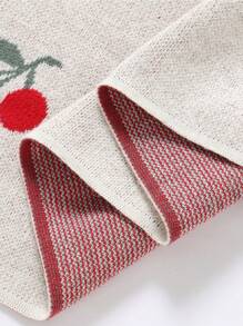 1pc Customizable Name Hand-Embroidered Knitted Cherry Pattern Soft Baby Blanket, Suitable For All Seasons - White - View 4