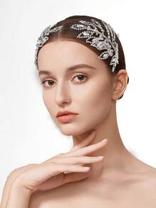 1件手工水晶对称树枝发箍，韩式优雅新娘婚礼派对伴娘发饰情人节配饰 - 銀色 - 查看 3