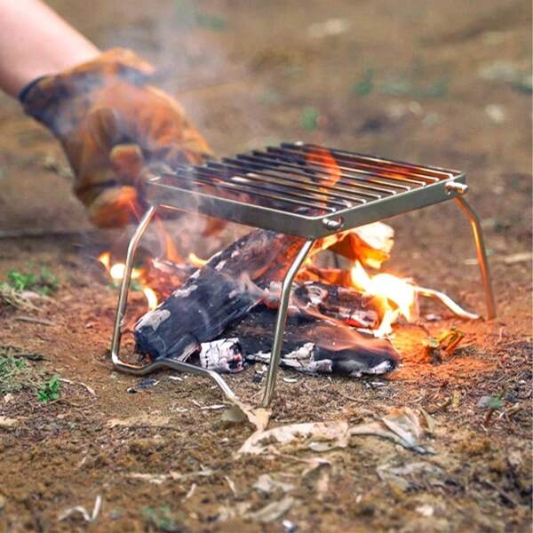 1 Outdoor Stainless Steel Stove Head Bracket, Multi Specification Portable Pot Baking Tray Folding Bracket, Barbecue Net Barbecue Rack Storage, Picnic Portable Barbecue Baking Tray