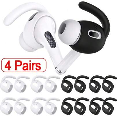 4 Pairs In-Ear Eartips Soft Silicone Compatible With Apple Airpods Pro Ear Anti-Slip Earbuds Covers Tips Detachable Soft Comfortable Ear Caps Hooks Protective Earphone Case Cover Earpads With Antislip Earhook Compatible With Airpods Pro Wireless Earphones Eartips