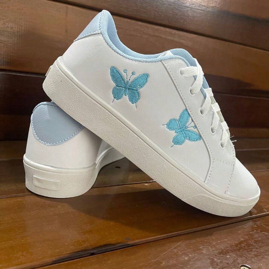 NEW COMFORTABLE BUTTERFLY CASUAL WOMEN'S TENNIS SHOES - WHITE/BLUE - View 1