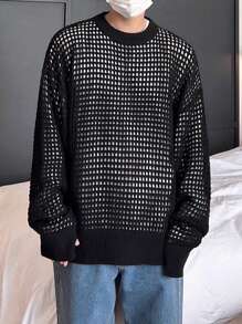 Men's American Vintage Hollow-Out Pattern Sweater, Unisex Casual Loose Retro Knitted Top