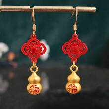 Vintage New Chinese Style Drop Earrings, Long Dangle Design For Party Holiday Daily Wear In Summer - Red Auspicious Gourd - View 1
