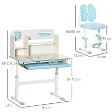 HOMCOM Kids Desk And Chair Set, Height Adjustable Kids Study Table And Chair Set With Storage Shelves, Washable Cover, Anti-Slip Mat, For Ages 3-12 Years - Blue - View 5