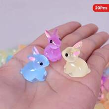 10pcs Luminous Animal Figurines, Rabbit Bead Resin Crafts For DIY, Miniature Fairy Garden Accessories, Non-Plated Beads For Jewelry Making, Easter Decor Gift - Multicolor - View 2