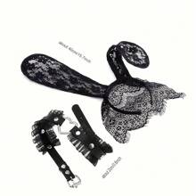 2pcs Lace Black Bunny Ears Headband, Bunny Ear Hairband With Veil, Heart-Shaped Necklace For Easter, Costume Accessory, Rabbit Party Prop, Masquerade Role-Playing Headpiece