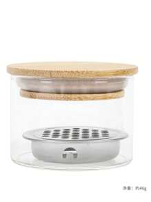 指甲刷清洁工具加厚玻璃洗笔水晶杯不锈钢网滤杯精致多用途玻璃刷清洗器带竹盖 - 笔清洗和存储解决方案