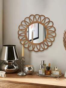 1/2pcs Charming Vintage Round Wall Decor Mirrors, Sunflower Shaped Wooden Framed Hanging Mirror For Living Room, Bedroom, Dining Room, Bathroom, Unique Decorative Mirror, Size 22.5cm/8.6inch, Special Birthday, Holiday, Graduation Gift