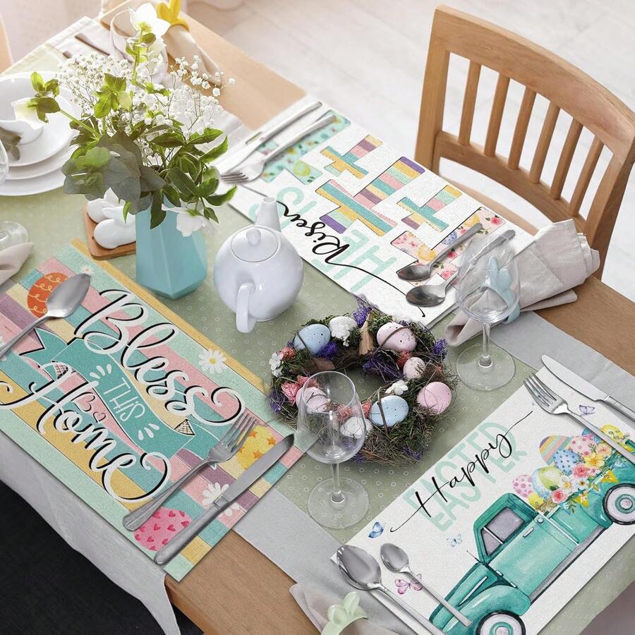 6 piese retro Paște Happy Meal Mat primăvară Paște masă Mat retro decor masă iepure pui ou de Paște cruce sezonieră sărbătoare masă mat potrivit pentru decorarea bucătăriei și restaurantului - Animale retro - Vizualizare 1