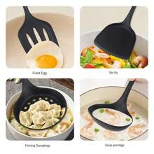 8 pièces Set de cuisine en silicone pour la maison, comprenant une spatule chinoise, une louche, une passoire, une poêle, une cuillère à soupe, un service à pâtes, des pinces à salade, un dilueur de miel, disponibles en rouge et noir
