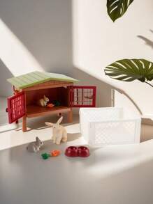 Set di modelli animali in pollo finto, cottage contadino in paglia, personaggi animali, ornamento per scena divertente, adatto per soggiorni, stimolazione del pensiero manuale e gioco per bambini