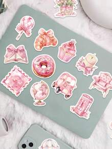 100 张粉色美学贴纸适用于笔记本电脑、iPad、手机壳、行李箱、滑板、头盔、吉他装饰、不对称形状 - 彩色 - 查看 4