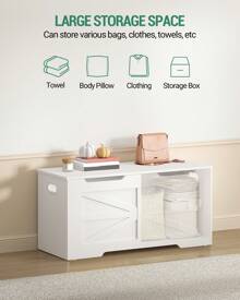 HEXCELEN Storage Chest,Storage Trunk, Clothes Organizer, Wooden Storage Bench - 39.4" Lift-Top Storage Organizer With 2 Safety Hinges, Shoe Bench For Entryway, Bedroom, Living Room,Home Decor, White - White - View 8
