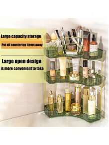 Giá để đồ góc phòng tắm 3 tầng, khay đựng nước hoa để bàn và giá để đồ trang điểm, giá để đồ mỹ phẩm, phòng tắm, bàn trang điểm, giá để đồ góc bếp (màu xanh lá cây) Đồ trang trí phòng tắm gia đình Bộ sắp xếp phòng tắm - màu xanh lá - Xem 5