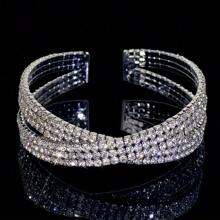 1 pieza Brazalete elegante y lujoso tipo cruzado abierto decorado con piedras de circonita sintética, joyería única de estilo francés para mujer