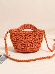 Bolsa de Ombro Fashion Trançada com Corda, 1 Bolsa Oca Laranja, Bolsa de Praia para Férias de Verão, Pode ser Usada a Tiracolo ou na Mão, Adequada para Praias e Viagens de Férias