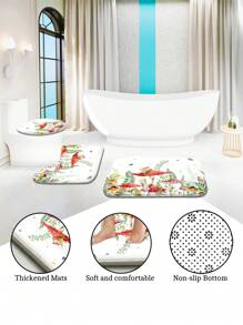 1 Stück/4 Stücke Duschvorhang-Set mit Frühlingsgrünem Pflanzenmuster, wasserdichter Duschvorhang mit 12 Haken, Badematte, U-förmige Toilettenmatte, Toilettendeckelbezug, Badezimmertrenner, Badezimmerzubehör, Badezimmer Dekoration - Verschiedenfarbig - Übersicht 7