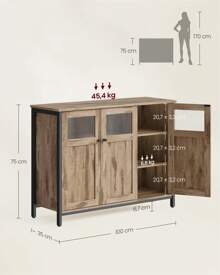 VASAGLE Meuble de Rangement, Buffet, avec Placard 3 Portes, pour Salle à Manger, Salon, Cuisine, entrée, Cadre en Acier, Style Industriel, Marron camel, noir d'encre - Camel - Voir 4