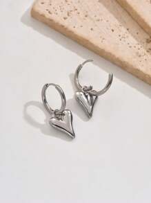 Pendientes de aro de acero inoxidable con colgante con forma de corazón brillante, al estilo europeo y estadounidense, para uso diario, elegantes y sencillos, accesorios de oreja, regalo para San Valentín, mamá, madre, Día de la Madre