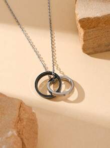 1件永恒之爱时尚双环镶嵌锆石吊坠项链，男士情人节礼物 - 彩色 - 查看 2