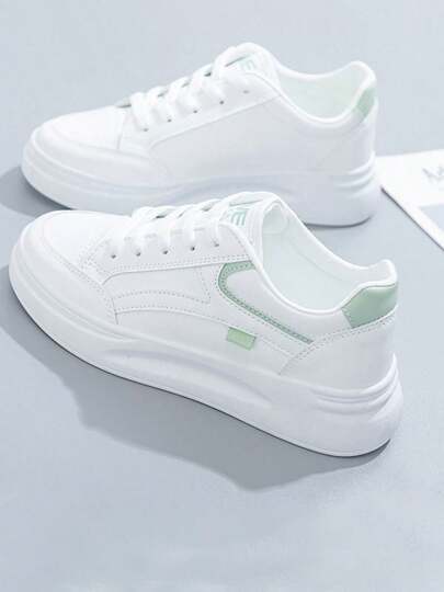 Zapatillas deportivas 2024 nueva llegada de mujeres en blanco & Gris estilo universitario , versátil para casual deportivo actividades, 2024 New Style Casual Shoes For Women, Ladies Platform Shoes, White Shoes, Comfortable Sneakers, Increase Height By 5cm, Party Shoes, Suitable For Short Women Sport Style