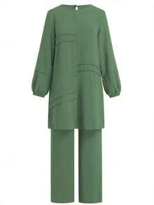 Traje árabe modesto de unicolor para mujer, con manga larga y pantalón largo