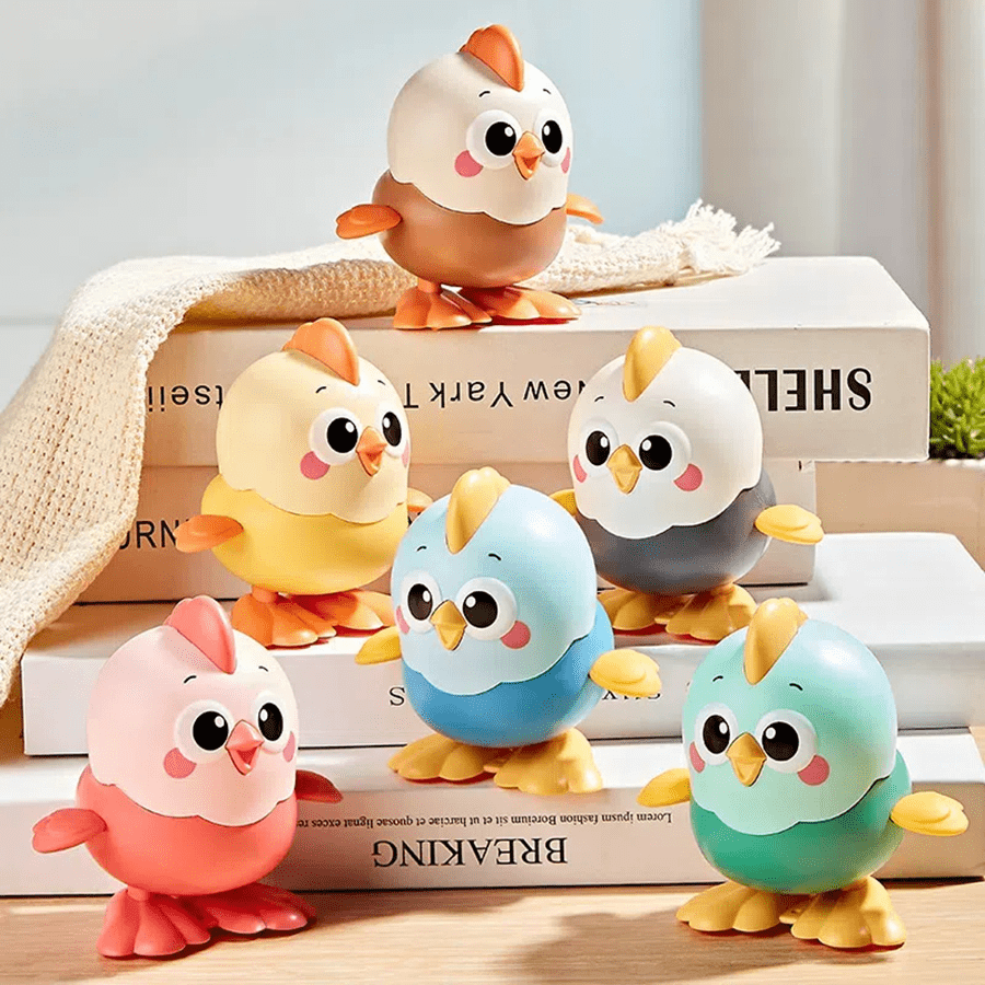 1pc Plastic Wind-Up Cartoon Chicken Toy, Can Jump Forward
