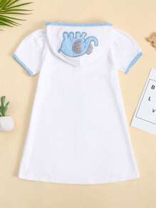 1-6 Years Kid Swim Coverups Bow Toddler Baby Boy Girl Terry Swimsuit Bow Elephant Embroidery Short Sleeve Hooded Terry Cloth Robe Zip-Up Towel Beachwear Beach Pool Bathing Suit Bathrobe Cover Ups - 淺藍色 - 查看 2