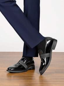 Men Dress Tuxedo Shoe Slip-On Classic Patent Leather Loafers For Formal Events And Special Occasions Christmas Style - Black - View 2