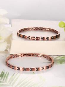 1PC 99.99% Pure Copper Magnetic Bracelet For Men Women Adjustable Cuff Bangle Simple Style Decoration Gifts Mother's Day Gift Included Sizing Tool - Bronze - View 12