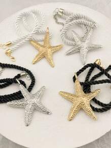 1pc Stylish Exaggerated Beach Resort Starfish Detail Necklace, Color Rope Pendant Necklace, Fashion Accessory For Women, Suitable For Beach, Party, And Daily Wear