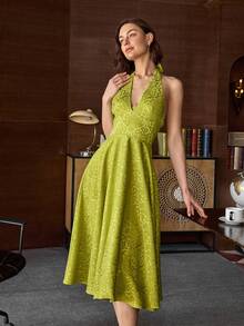 Amyenjoylife Women's V-Neck Midi Dress - Green - View 4