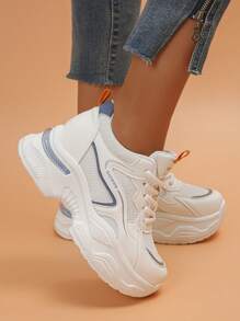 Women's Platform Wedge Sneakers, Short Persons Height Increasing, Mesh Patchwork Breathable Comfortable Casual Shoes - White - View 2