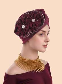 1pc Solid Color Party Polyester(Polyester) Pearl Solid Color Rhinestone Hat, Suitable For Daily Life, Home, Wedding, All Seasons