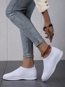 女士透气休闲步行鞋，时尚 Comfordata 弹性厚底运动鞋 - 白色 - 查看 5