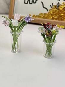 Florero de vidrio para decoración, pequeño florero con lirio de cala y tulipanes artificiales, regalo de ramos de flores de vidrio hechas a mano (con ligera variación de color y tamaño), adecuado para el Día de San Valentín, el Día del Padre, el Día de la Madre, el Día del Maestro, Pascua, Día del Niño, Día de la Mujer