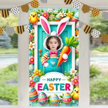 1pc Customized Easter Backdrop Banner, Adorable Rabbit Pattern, Happy Easter Text, Easter Party Decor, Daily Decoration, 70.8*35.4 Inches