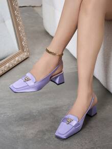 淡紫色时尚方头粗跟女士套脚鞋，2025新款春夏秋冬紫色梦幻阿拉伯风格乐福鞋 - 淡紫色 - 查看 2